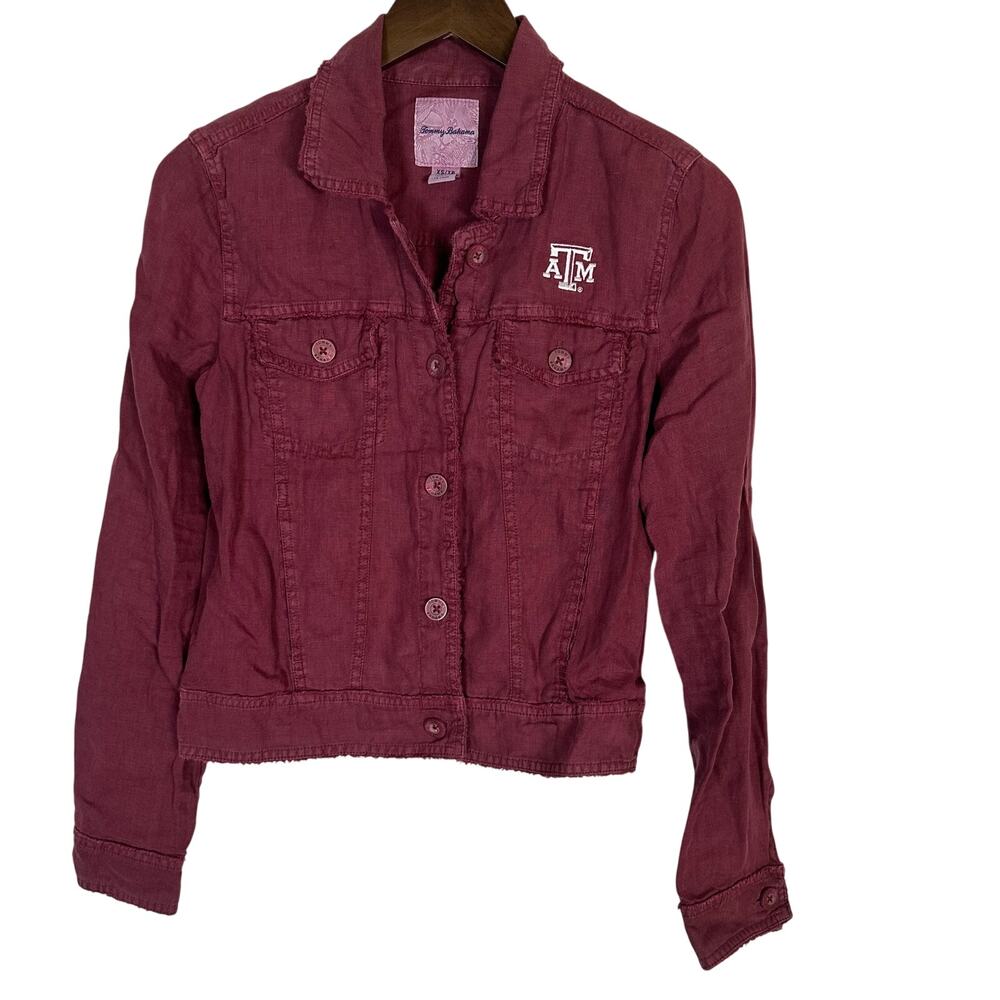 Tommy‎ Bahama Texas A&M Aggies Maroon 100% Linen Jacket Raw Edge Lightweight XS
